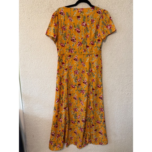 Umgee Floral Midi Dress Women Size M Mustard Yellow Boho Crochet Cottagecore - Picture 5 of 10